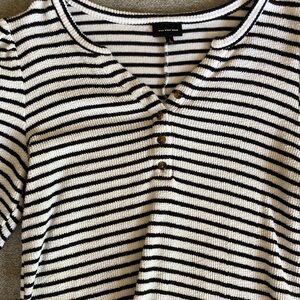 Who What Wear Black and White Striped Blouse